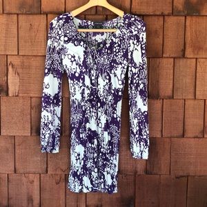 Odessa silk aqua and purple long sleeve dress, size 6